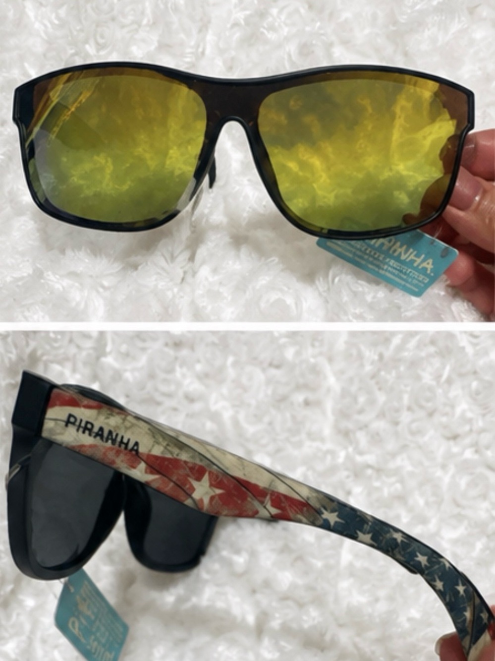 Piranha Unisex Black Frame Sunglasses with Yellow Mirrored Lenses - NWT